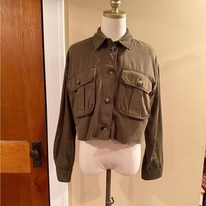 Topshop Jack Raw Hem Olive Green Women's Shirt/Jacket